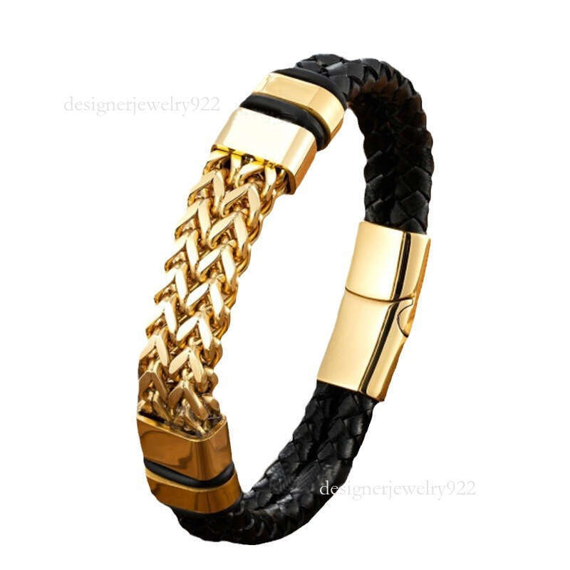 leather designer bracelet stainless steel magnet buckle double splicing front and back button chain double-layer woven jewelry