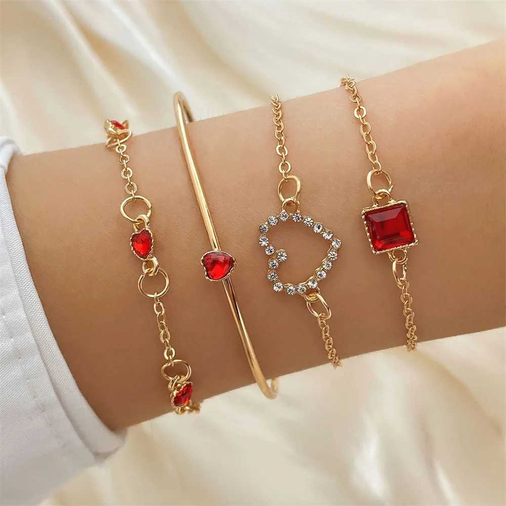 EN Fashion Red Sparkling Charm Geely Crystal Bracelet Used for Elegant Hollow Chain Bracelets Jewelry Gifts X241106