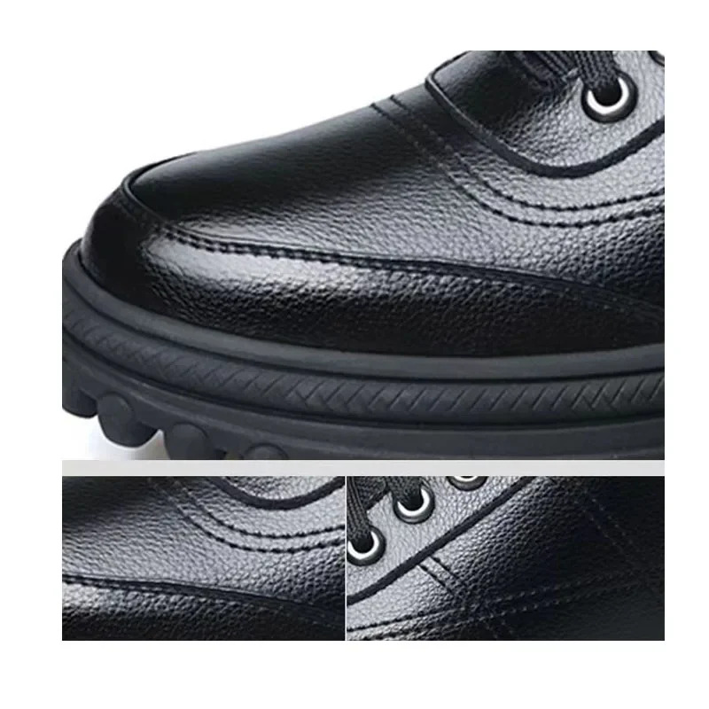 2025 New Men's Winter Casual Leather Shoes Men's Solid Color Thick Warm Cotton Business Shoes Outdoor Fashion Waterproof Anti Slip Snow Boot
