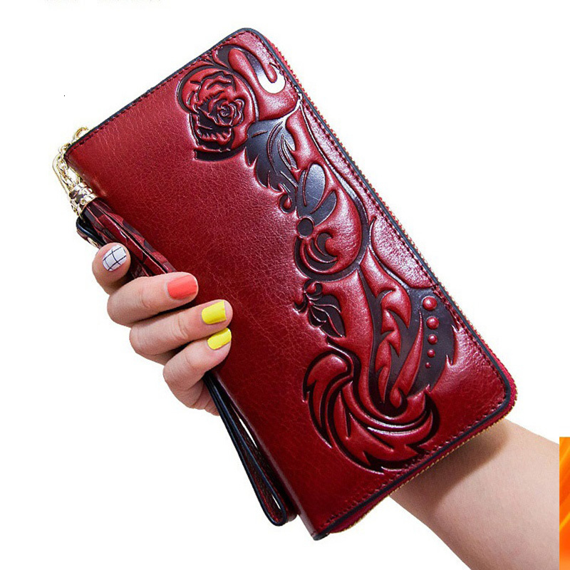 Women's wallet retro genuine cowhide wallet designer 3D wallet women's handbag