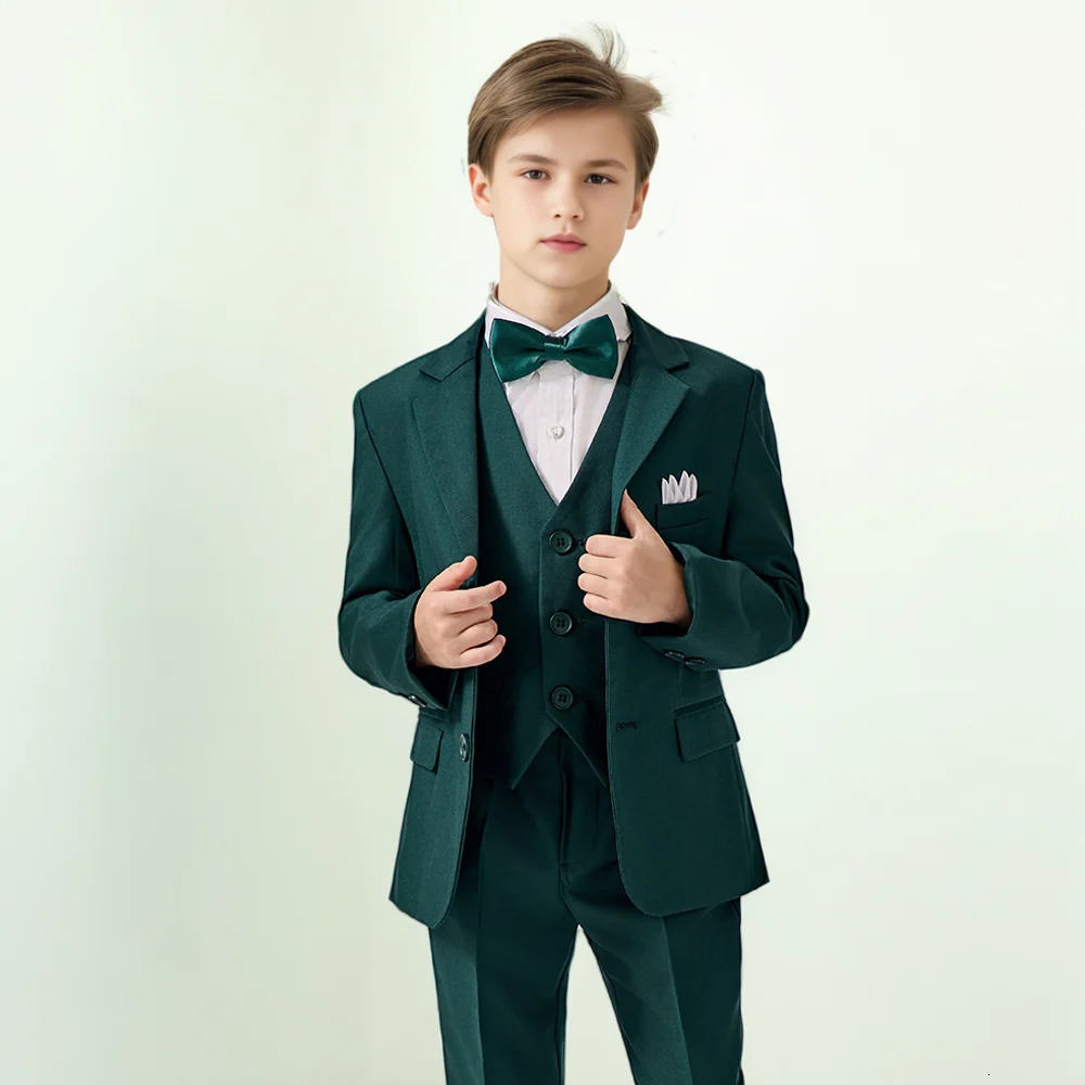Boys Green High-end Suit Set Child Performance Wedding Birthday Pography Costume Kids Blazer Vest Pants Bowtie Outfit 241106