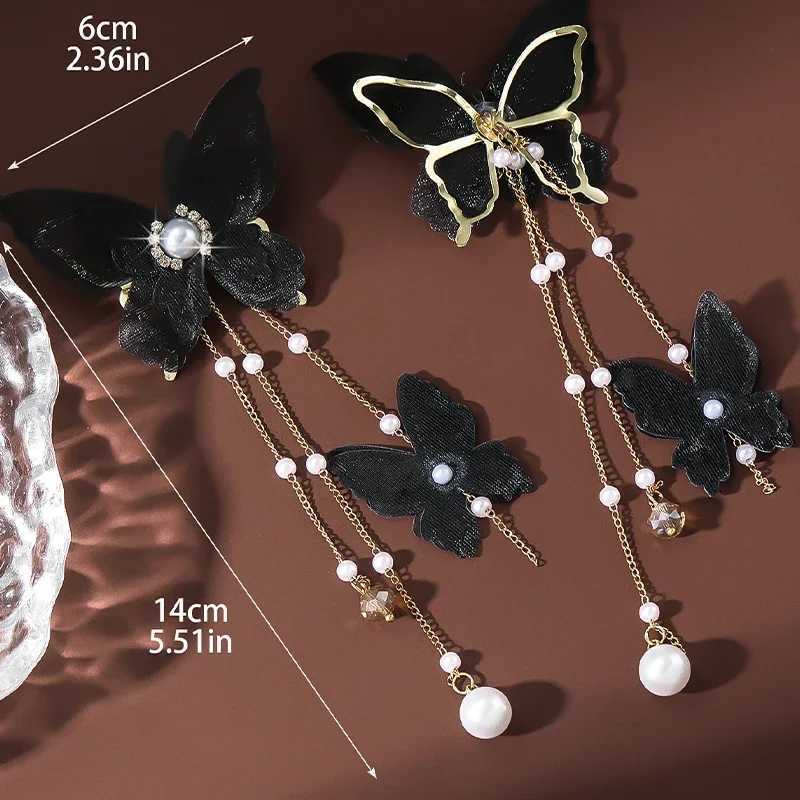Korean new fashion lace black and white imitation pearl zircon tassel earrings used for fashion earrings jewelry party gifts X241106