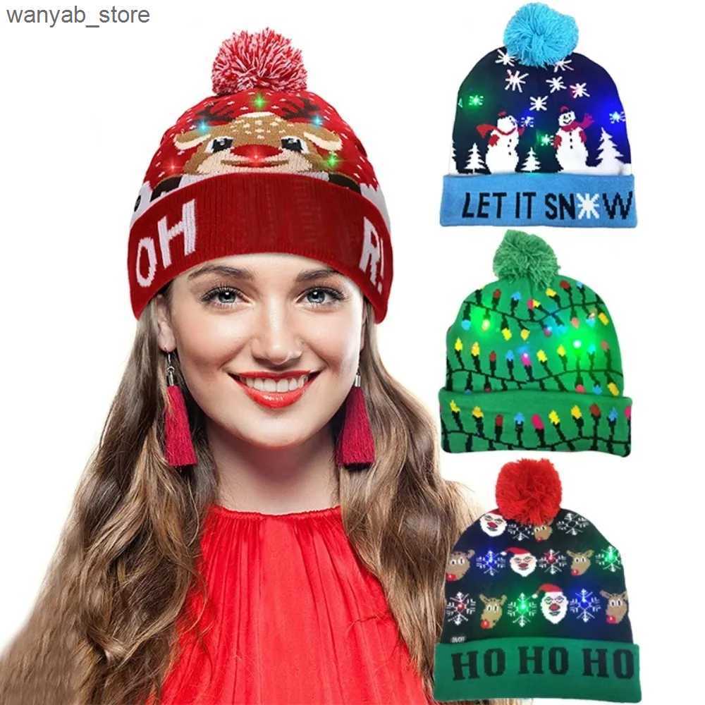 Wide Brim Hats Bucket Hats LED Christmas Knitted Hat Light Up Xmas Beanie Cap Unisex Winter Beanie Sweater Hat with Colorful LEDs for Christmas New Ye