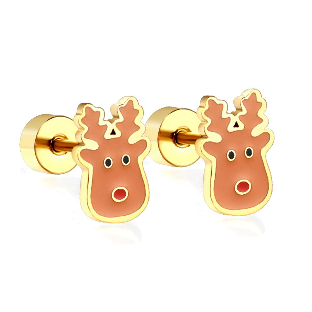 LUXUSTEEL 316L Steel Earrings Golden Plated Christmas Tree Snowman And Cute Cartoon Duck Stud Women Girl 241105