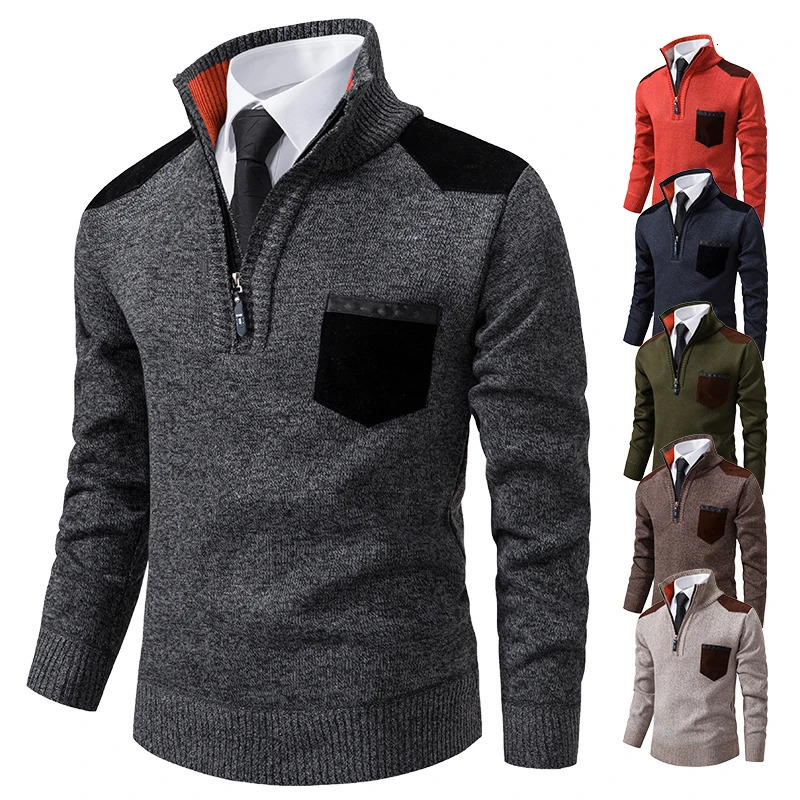 Pullover Men Sweater Cashmere Thick Polo Shirts Korean Half Zipper Cold Blouse Stand Collar Autumn Winter Outerwear Cloth 241106