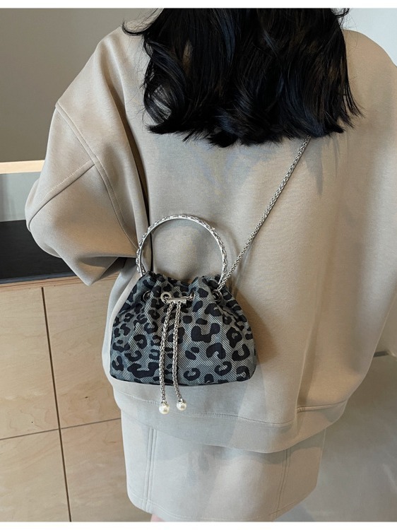 Bucket For Bags Handbags Women Metal Chain Shoulder Bag, Fashionable And Versatile Handbag With Cow Pattern Small Bag Designer