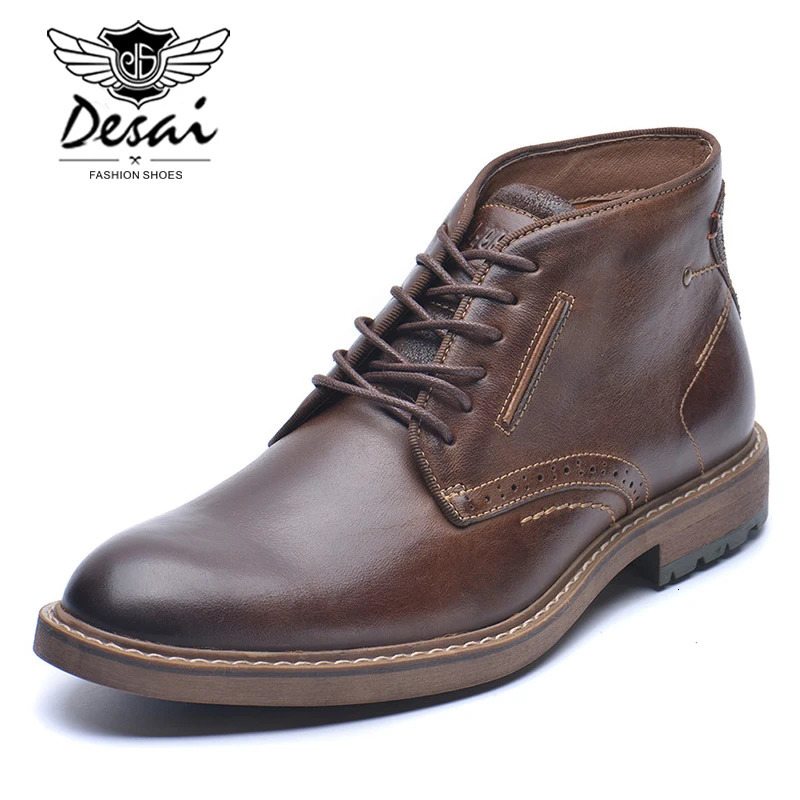 The first layer of cowhide leather boots high-top mens shoes autumn American British retro leather boots men large size shoes 241106