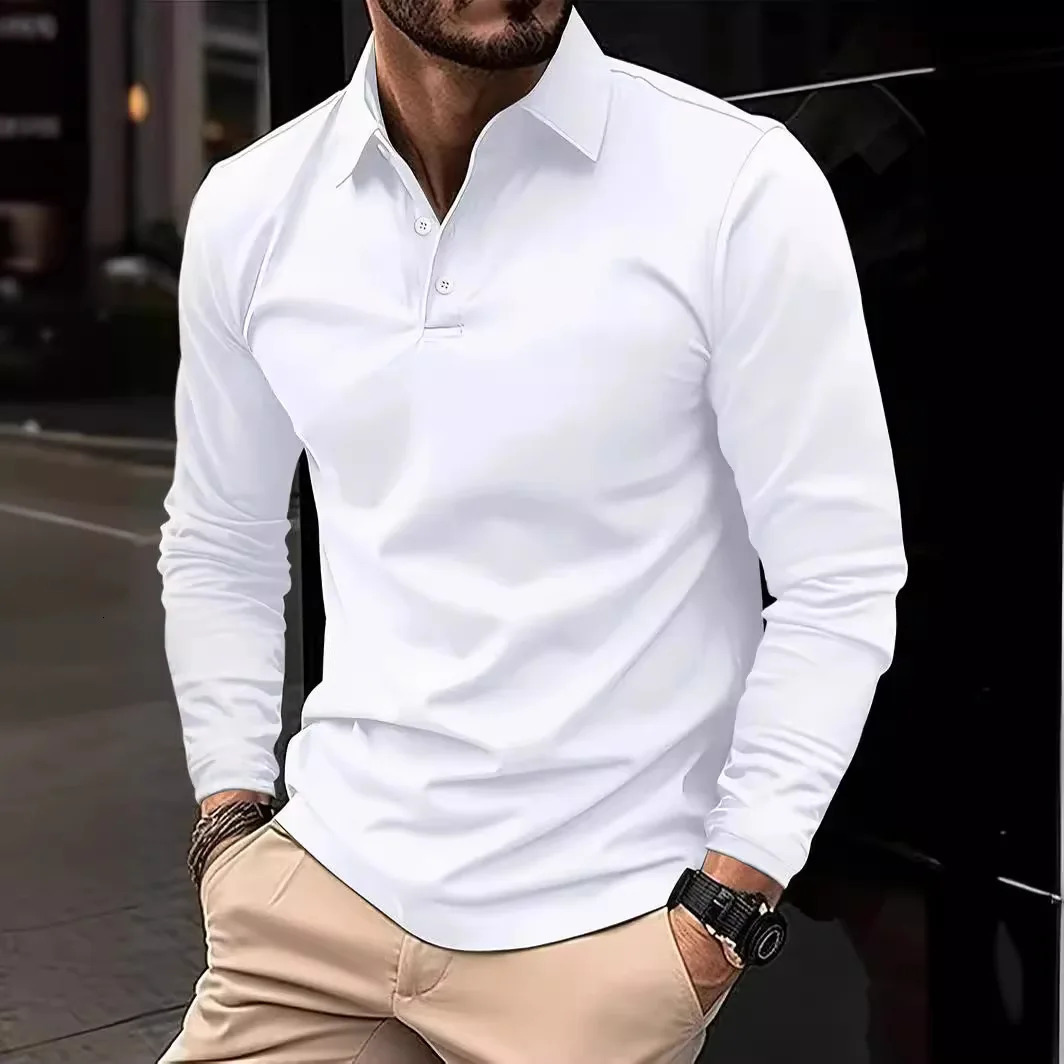 Classic mens simple solid color lapel POLO shirts Spring autumn business leisure outdoor travel friends party long sleeve tops 241106