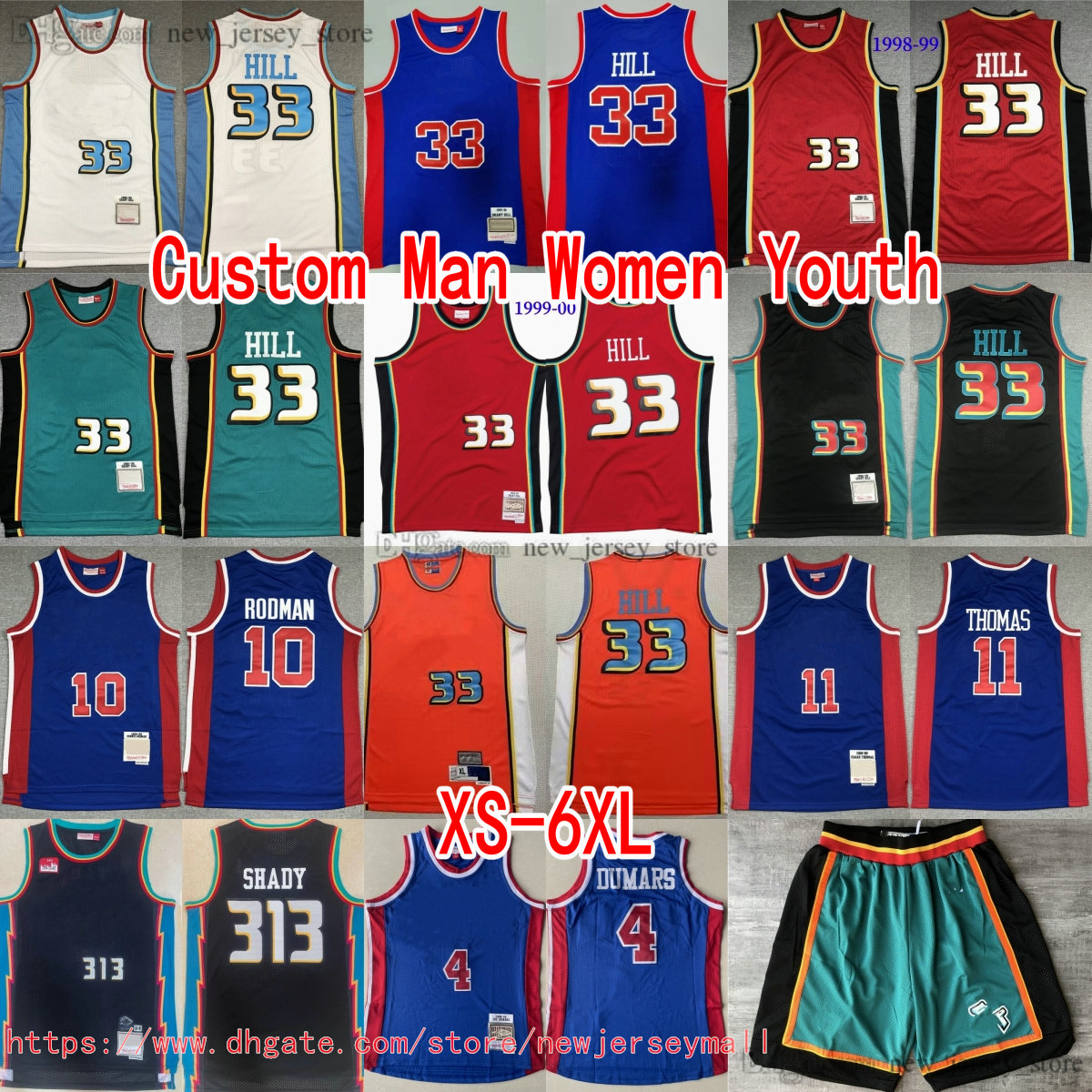 Custom XS-6XL Classic Retro 1998-99 Basketball 33 GrantHill Jersey Throwback Vintage Shady313Eminem 4 JoeDumars 10 DennisRodman 11 IsiahThomas 40 BillLaimbeer