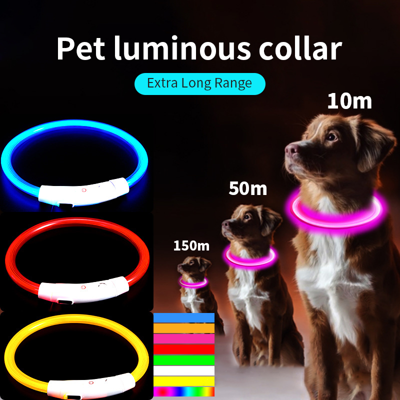 LED Fiber Optic Collar for Pets Luminous Collar USB Rechargeable Anti-lost Light Luminous Dog Accessories Outdoor Products