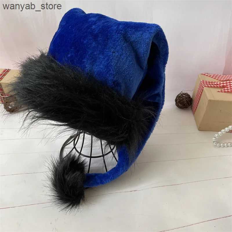 Wide Brim Hats Bucket Hats Plush Santa Claus Hat for Children and Adults Black Border Christmas Hat Xmas Cap High Quality Party Decor Halloween 75cm L