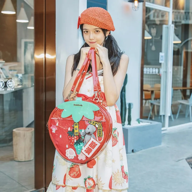 Official Strawberry Bag Kawaii Transparent Lolita Harajuku Womens Shoulder Bag Candy Color Cute Ita Bag241106