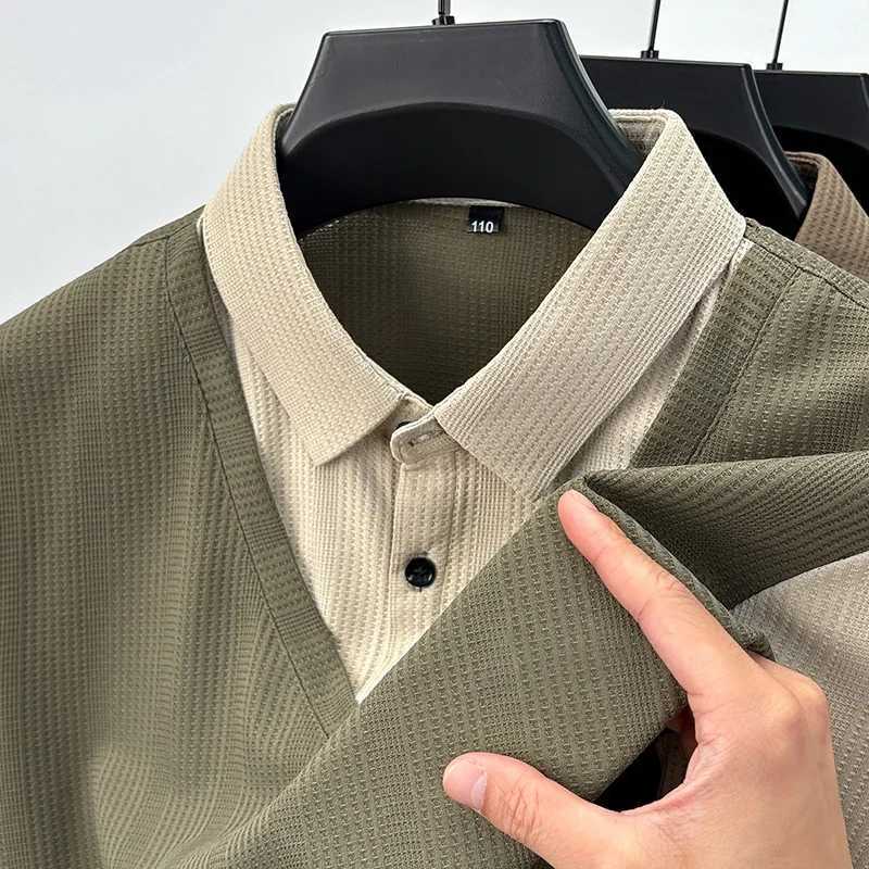New mens casual fashion long Sved solid color blocking Fe two-piece comfortable shirt four season version top W241106
