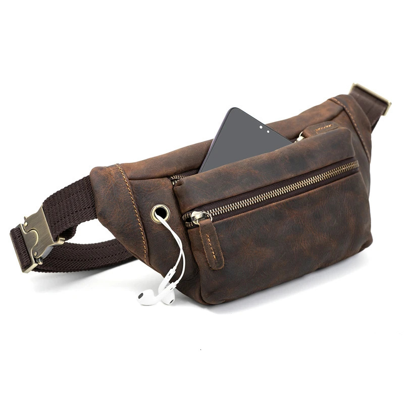 genuine leather waist bag mens waist bag fashionable bag waist belt bag mens Fanny bag mens belt bag241106
