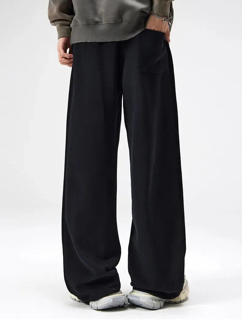 Cotton Straight Leg Sweatpants Mens Loose Drape Side Stacked Athletic Casual Pants Pleated Soft Breathable Simple Sport 241104