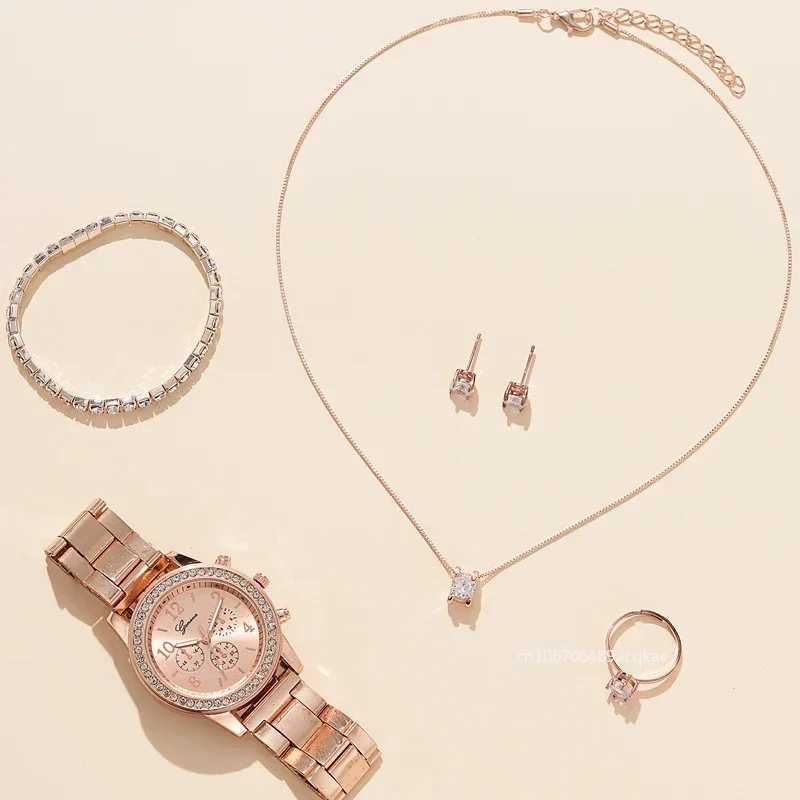6-piece fashion quartz watch Fem watch Rheinstone luxury gold brand design womens watch Relogio Feminino X241106