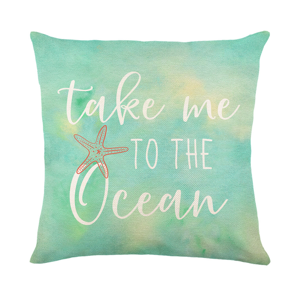 Throw Pillow Cover Ocean Series Pillow Case Letter Linen Cushion Cover 18X18 Inches Set of 4
