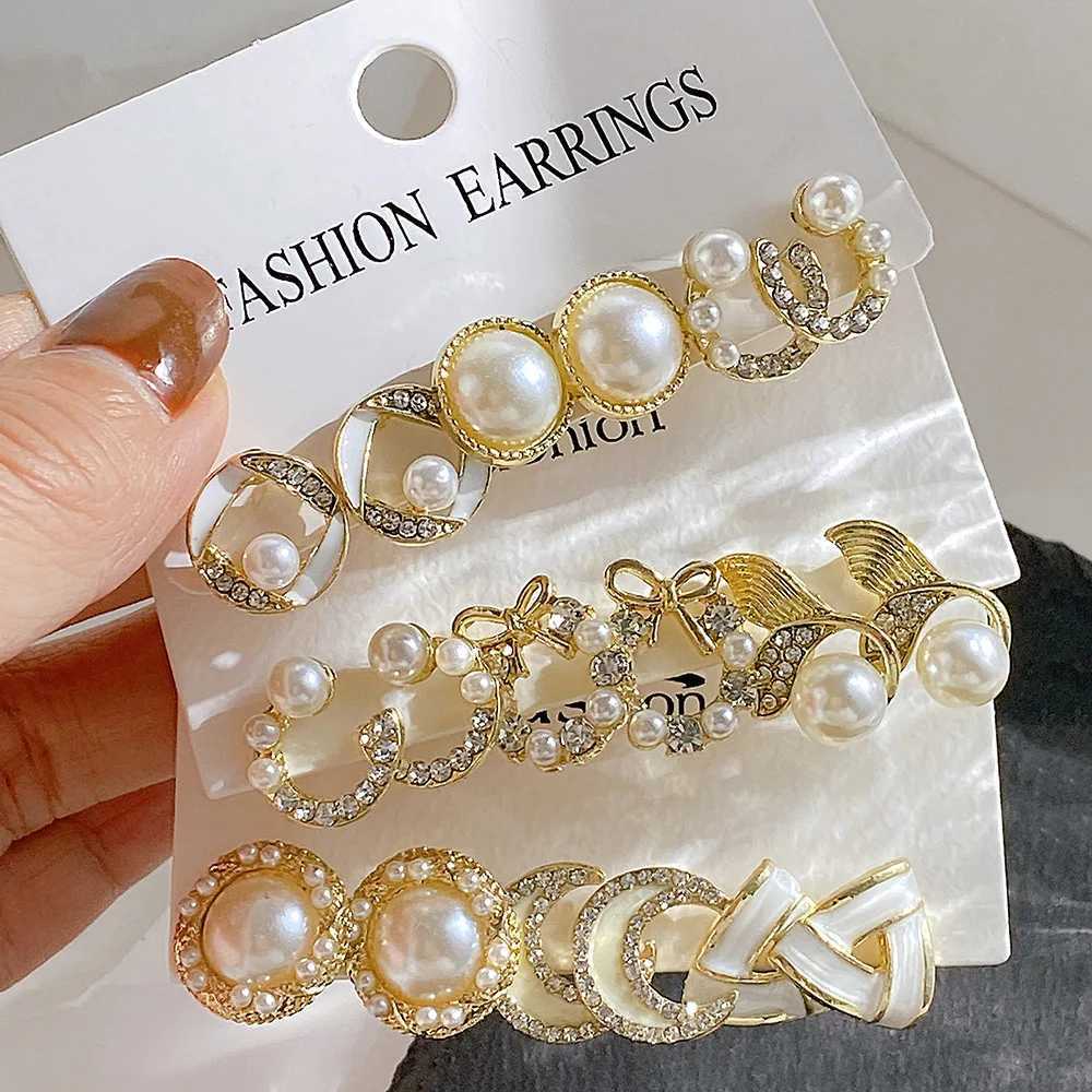 LATS Bow Tail Pearl Moon Earrings used for Wenpopa Gold Crystal Earring Set Fashion Jewelry Accessories Gift X241106