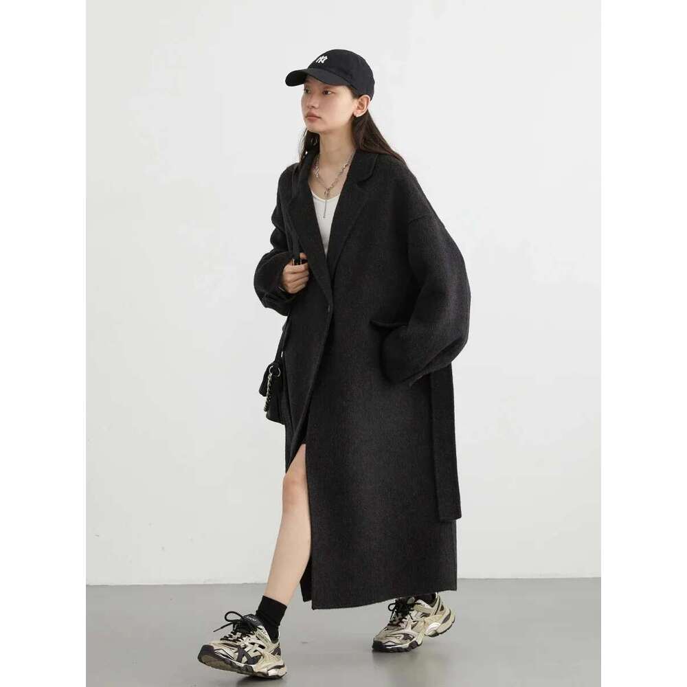 CHIC VEN Fashion Women Casual Loose Lacing Belt Overcoat Long Thicken Double-Sided Woolen Coat Autumn Winter Outwear 2023