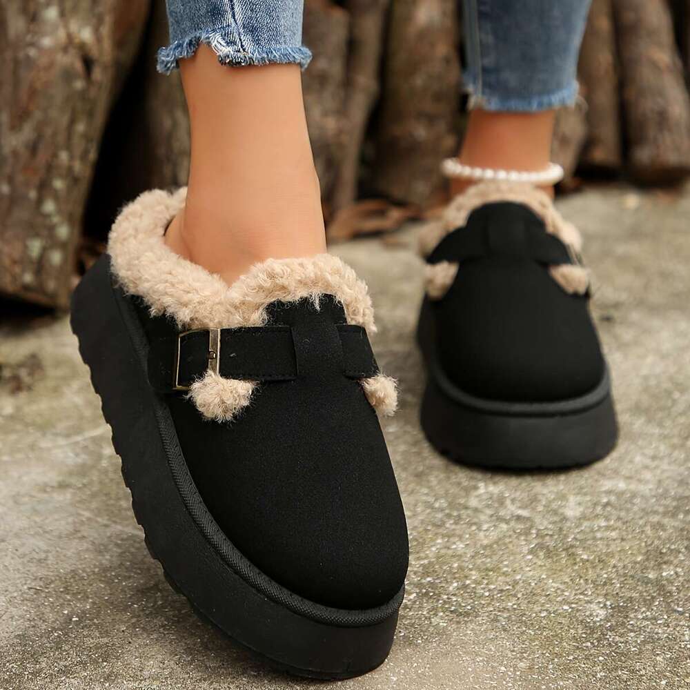 Cozy Plush ed Ankle Boots Soft Solid Color Design, Comfortable Buckle Strap, Warm Winter Shoes Women - Perfect for Cold Weather, Casual Daily Wear