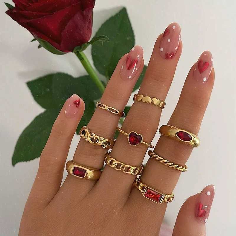 Vintage red crystal ring used for fashion vintage gold gemstone ring set party jewelry accessories X241106
