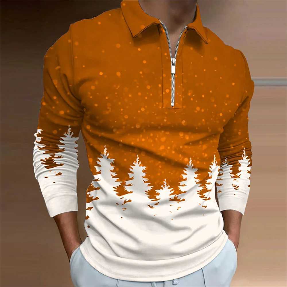 2024 Mens Christmas Collection Printed Casual Bra Collar T-shirt Mens Fashion Long Sleeve Sve Mens Wear W241106