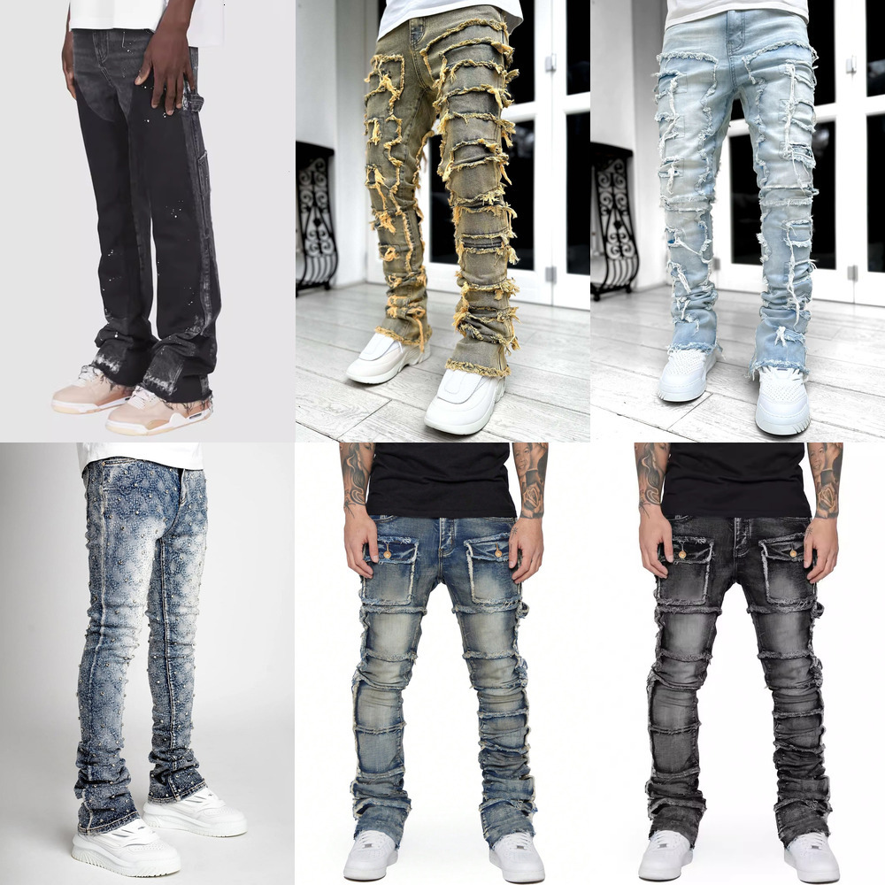 designer mens jeans ksubi jeans High Street Hole Star Patch Men's womens star embroidery denim jeans stretch slim-fit y2k jeans pant