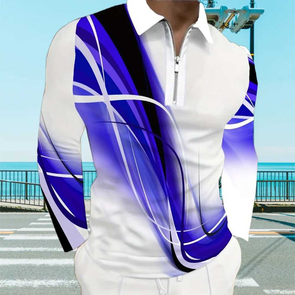 Cool Fashion Color Printed Mens Shirt Fashion Collar Mens Long Sve T-shirt Autumn Sports Zipper Top Mens Clothing W241106