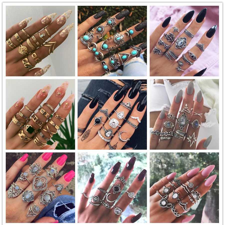 40 Retro Fashion Bohemian Midi Finger Knot Ring Set Suitable for Warm Crystal Geely Fingers Anel Fashion Bonn Jewelry X241106