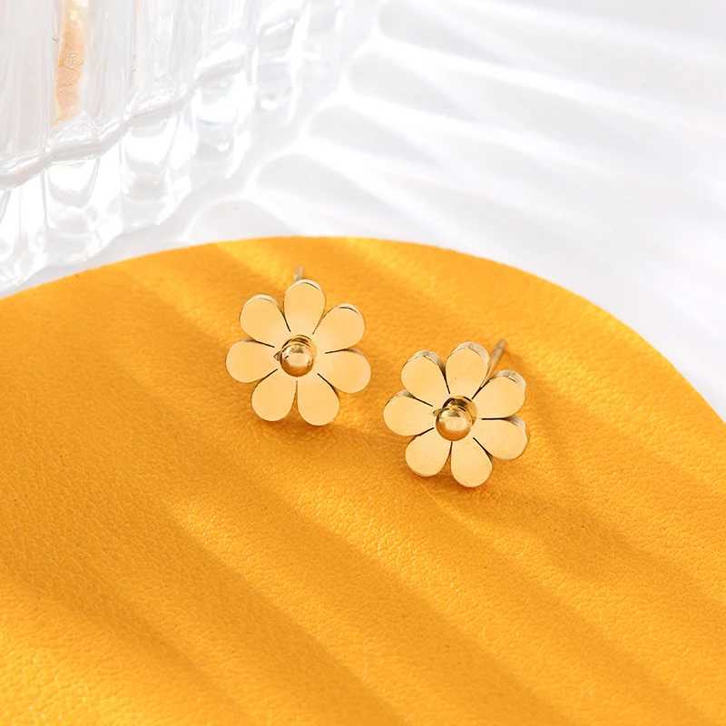 Ganemly 316L stainless steel chrysanthemum necklace earrings bracelet used for fashionable waterproof jewelry 4 sets of womens gifts X241106
