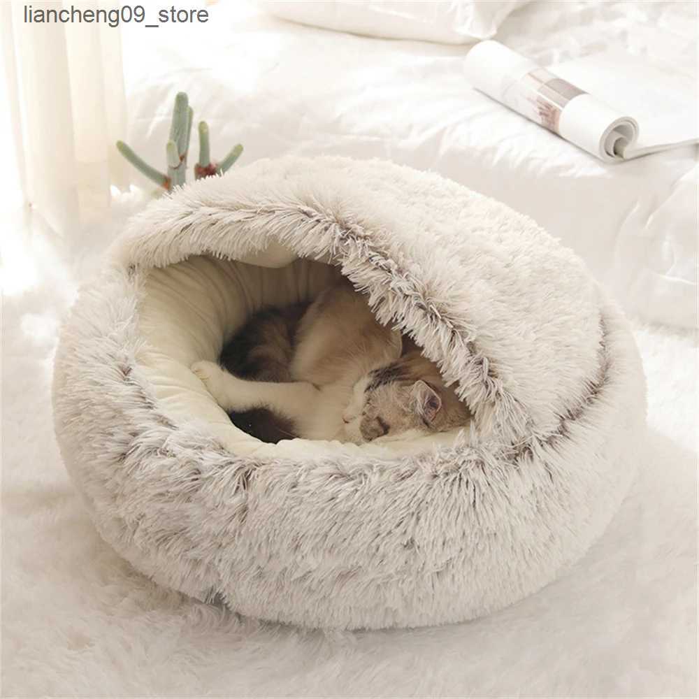 kennels pens New Plush Dog Shelter Comfortable Pet Dog Bed Winter Warm Round Half Pack Cat Shelter Super Soft Washable Dog House Pet Supplies L240910
