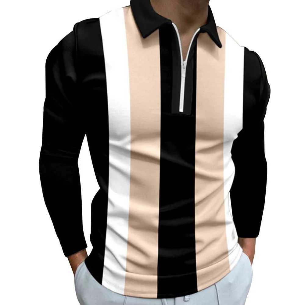 Mens T-shirt Fashion Stripe Printed Casual Sports Collar Shirt Mens Top Strt Zipper Mens Long Sve T-shirt W241106