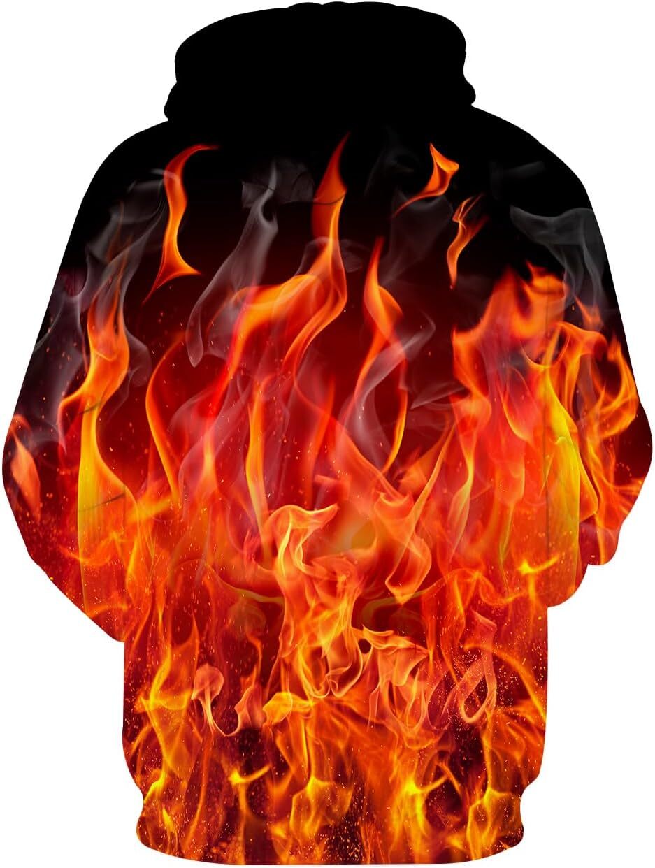 Hoodie for Mens Womens Unisex 3D Printed Hoodies Graphic Pullover Hooded Sweatshirt for Men Women Graphic red Cool Flame