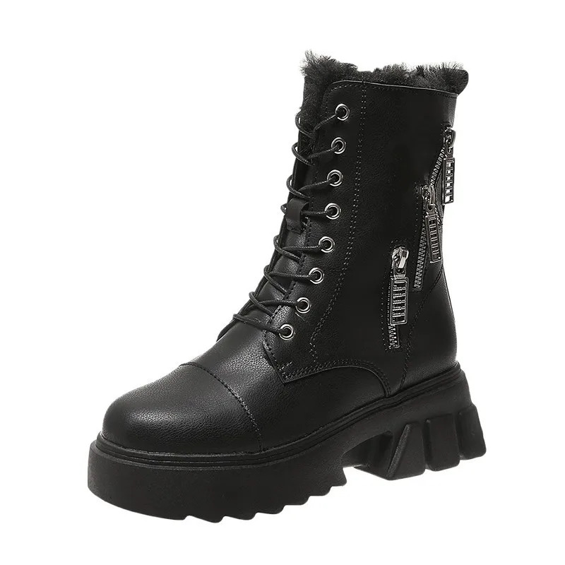Women Snow Beige Plush Warm Fur Causal Boots Shoes Sneakers Ankle Booties Platform Thick Sole Lace Up Winter Shoes2025