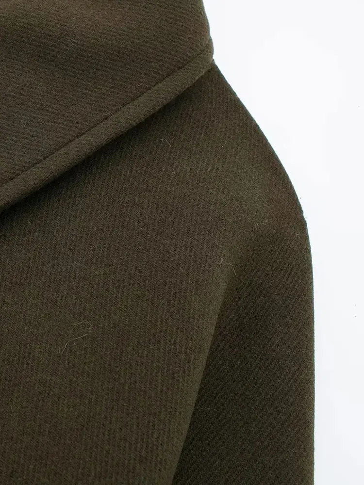 TRAF 2024 Autumn Winter Women Wool Blend Coat Lapel Cape Sleeves Fashion Oversized Button Chic Outdoor Outerwear 241105