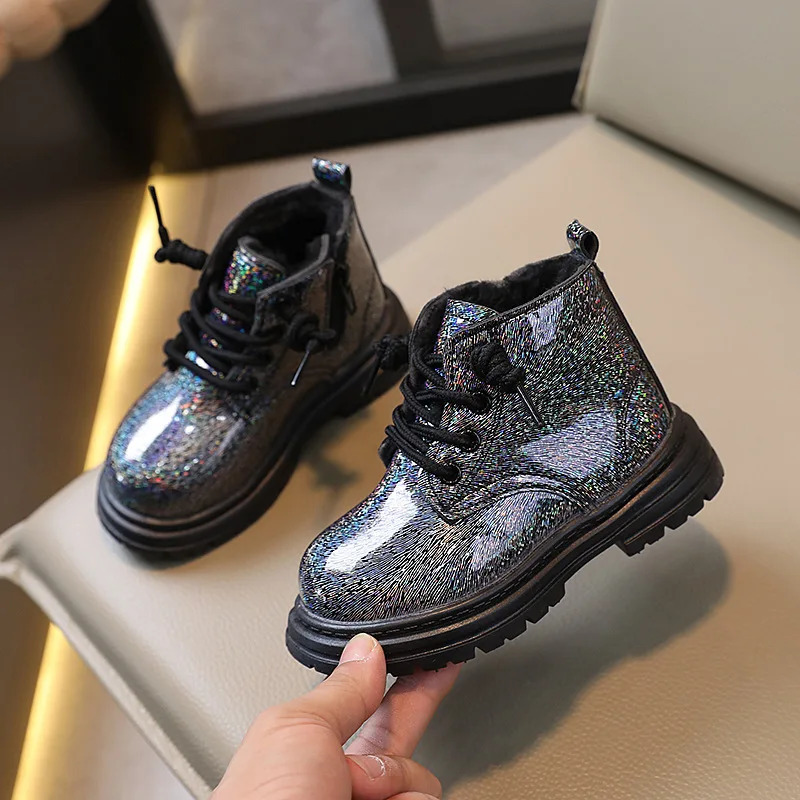 Spring Autumn Kids Boots Winter Boys Leather Cotton Shoes Fashion Girls Ankle Boots Soft Warm Children Infant Sneakers J93 241106