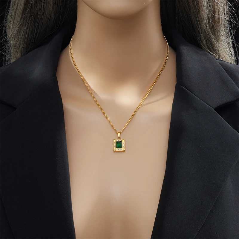 DIEYURO 316L stainless steel Geely green zircon necklace bracelet earrings used for warm and trendy jewelry 5-piece set party gifts X241106