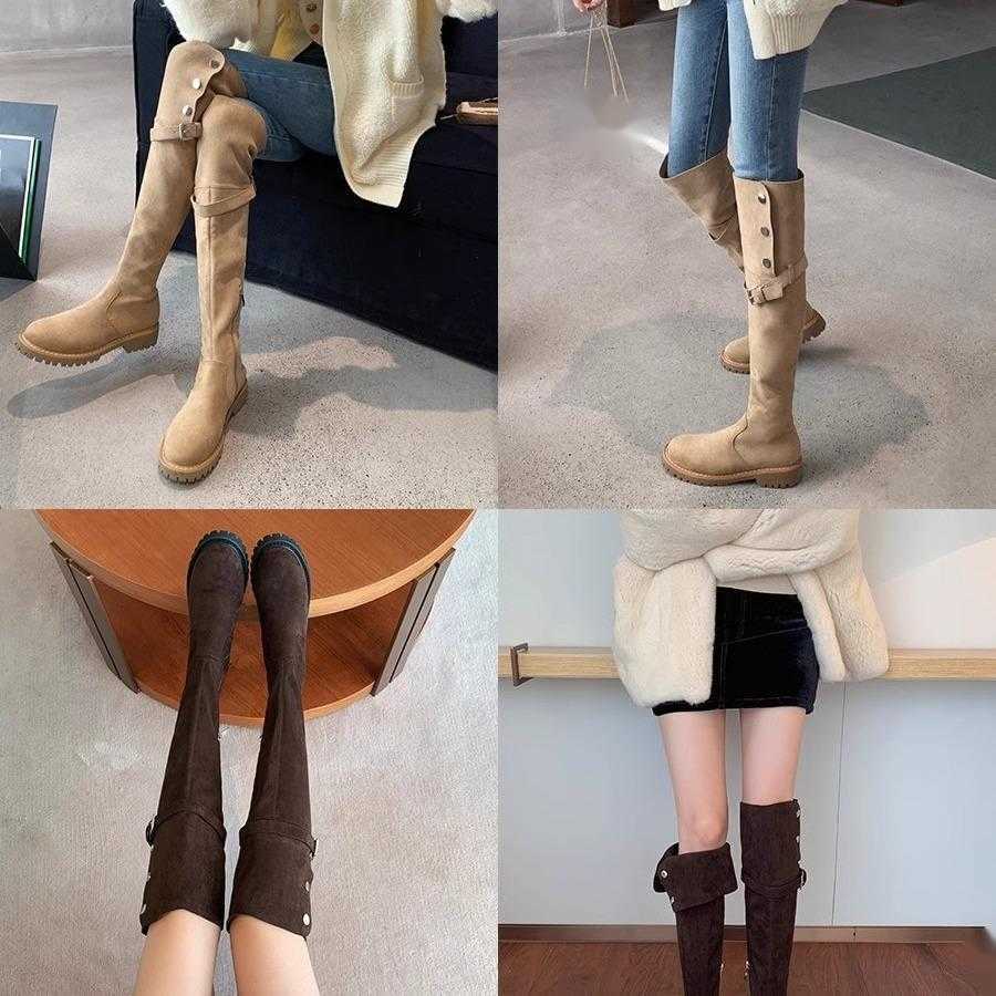 CMM Knee High Knight Boots Thick Soles and Plush Long Boots Versatile for Autumn and Winter