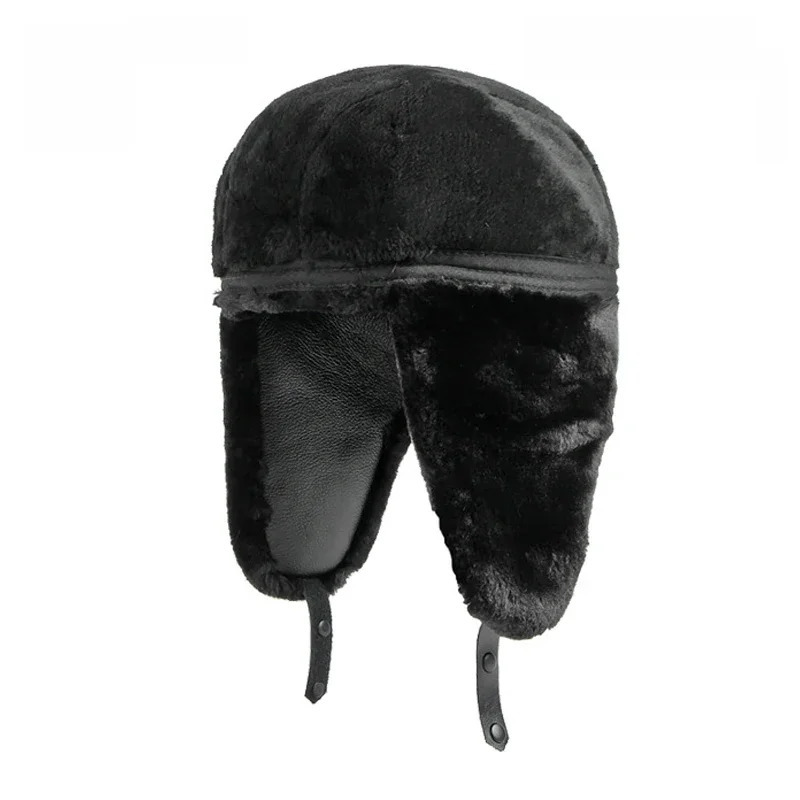 Outdoor Winter Mens Fur Bomber Hat Thick Warm Hunter Pilot Cavalry Ear Hoods Flip up Ski Usanka Hat Russian Ski Hat 241106