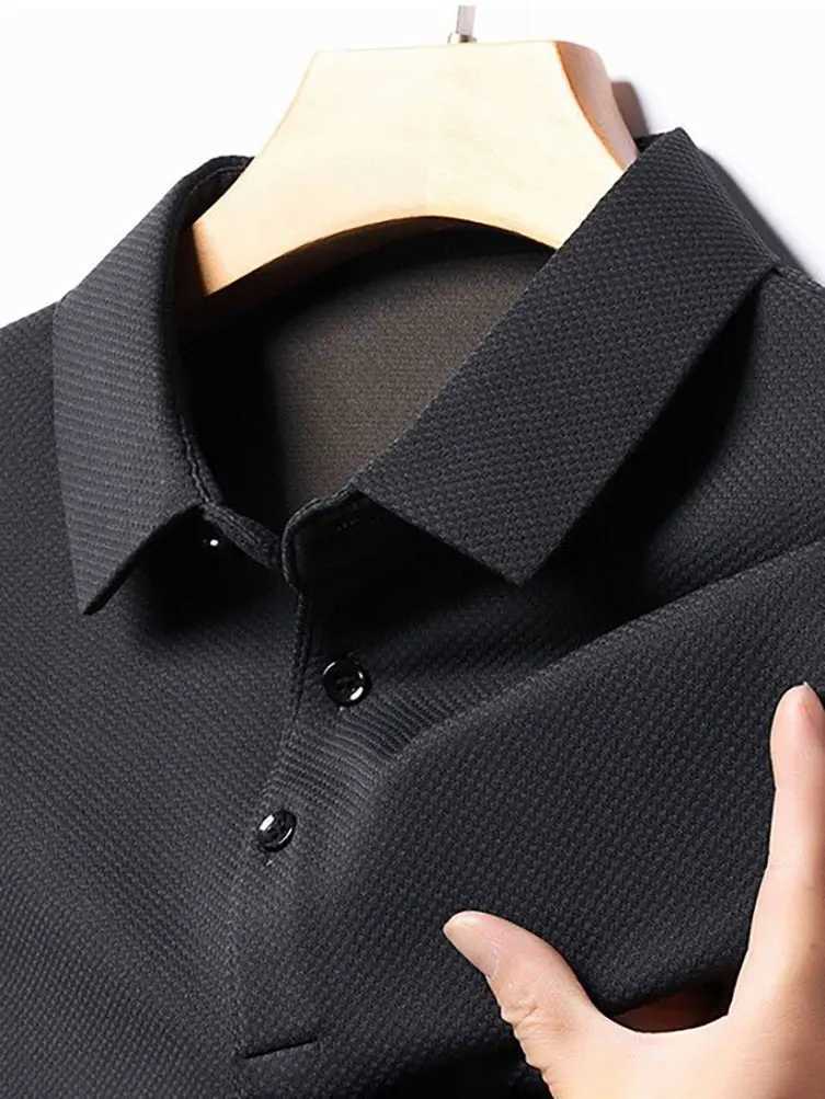 100% pure cotton mens long Sve T-shirt dad collar loose casual T-shirt work clothes for spring and summer 2023 new item W241106