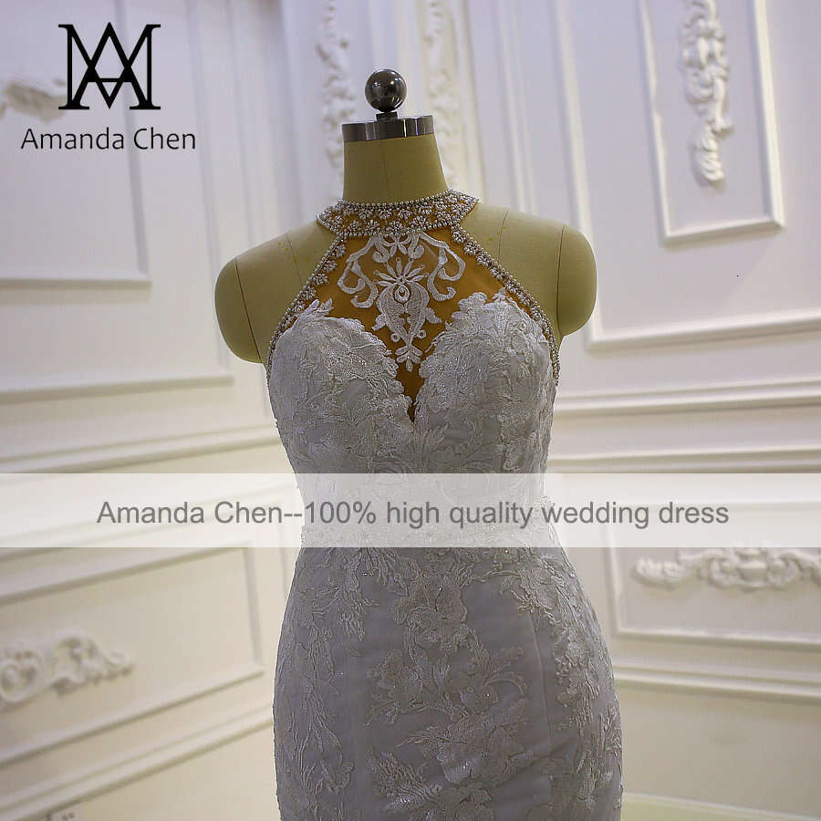 robe ceremonie femme Halter Lace Appliques Mermaid Wedding dress