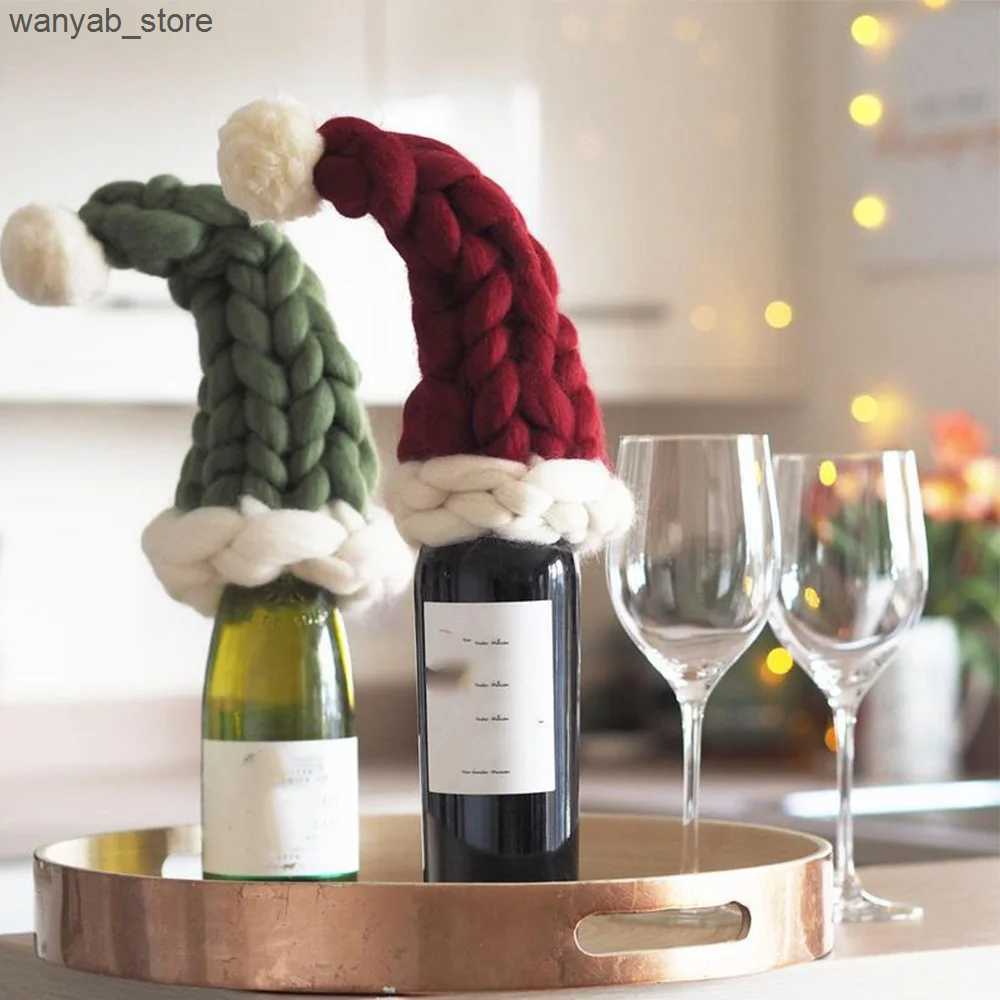 Wide Brim Hats Bucket Hats Christmas Bottle Cosy Set Xmas Gift Chunky knitted Santa Hat Cosy Giant Knitted Handmade Wine Bottle Home Decorations L2409