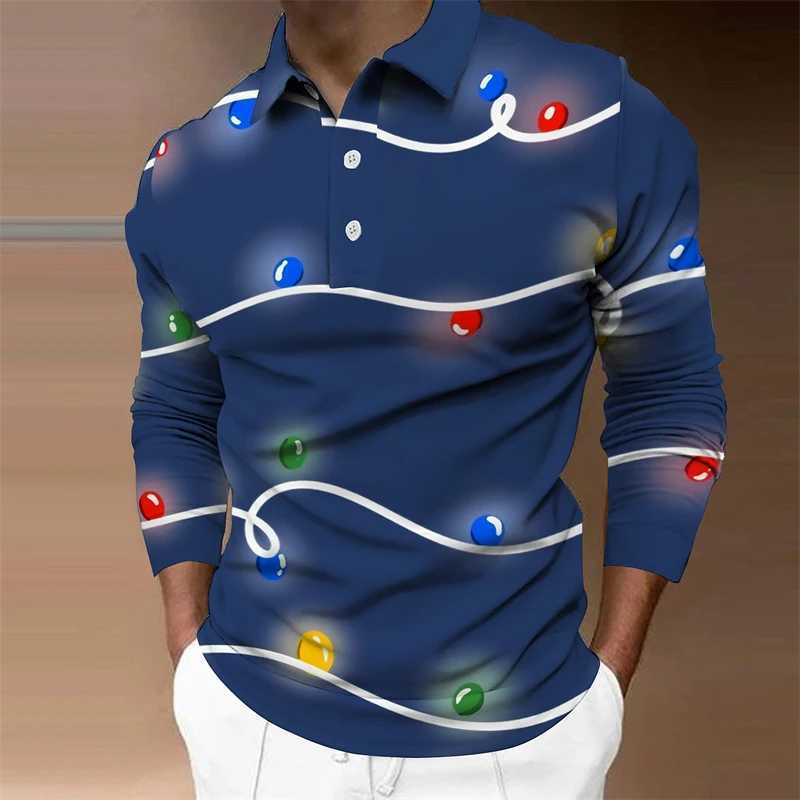 Simple Christmas light pattern shirt fashionable autumn long Sve 3D printed mens casual T-shirt W241106
