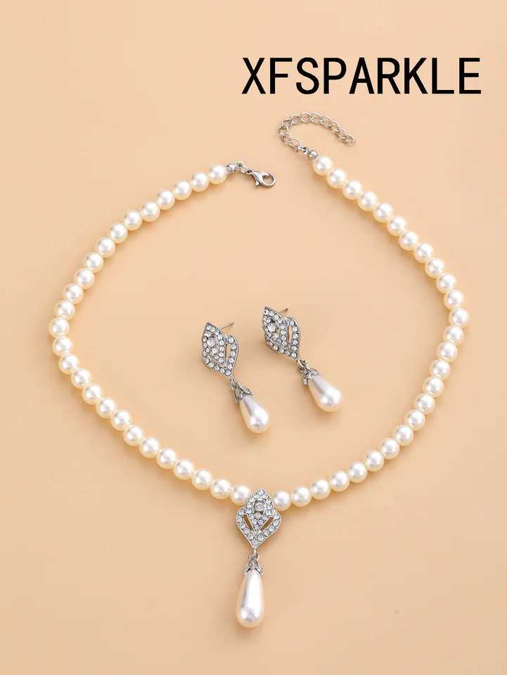 Personalized Pearl Necklace Earring Set Wen Shi Fashion Temperature Explosion Alloy Electroplating Wedding Dress Accessories X241106