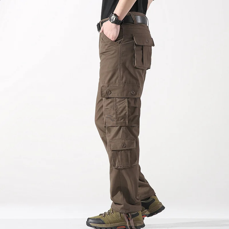 Work pants men casual large loose straight leg multi pocket work outdoor sports 241104