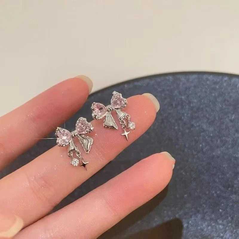 Y2K bow zircon stud earrings used for stylish Korean silver crystal personalized earrings girls party jewelry gifts X2411061