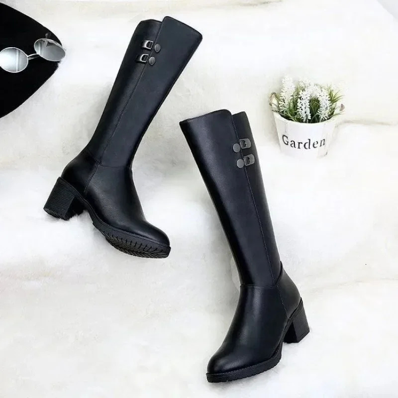 Womens Shoes Side Zipper Womens Boots Fashion Metal Decoration Modern Boots Women Round Toe Knee-High Boots 241106