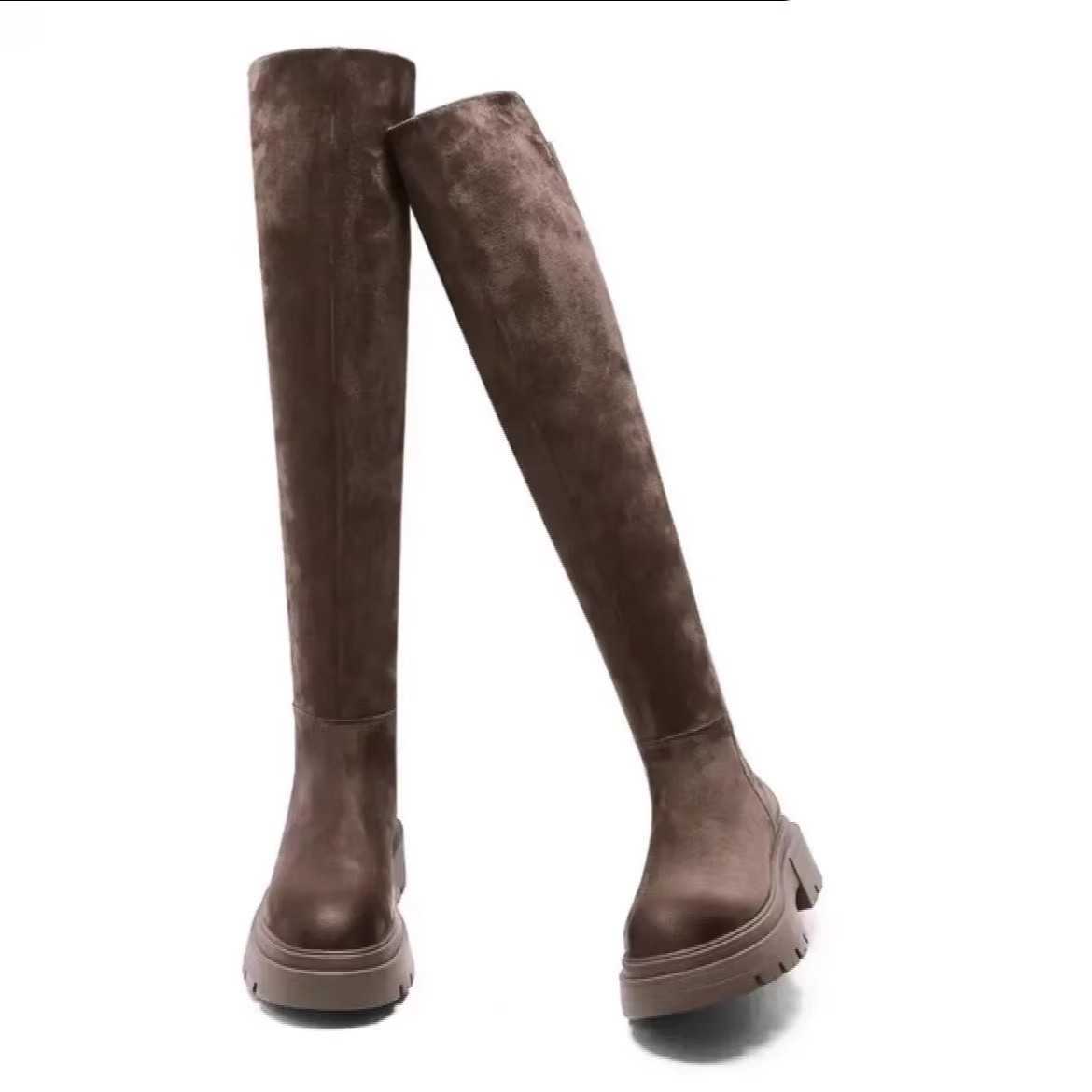 CMM Knee Over Long Boots for Petite Individuals Autumn Winter Collection Thick Soled Slim and Stretchy Boots Versatile for Women