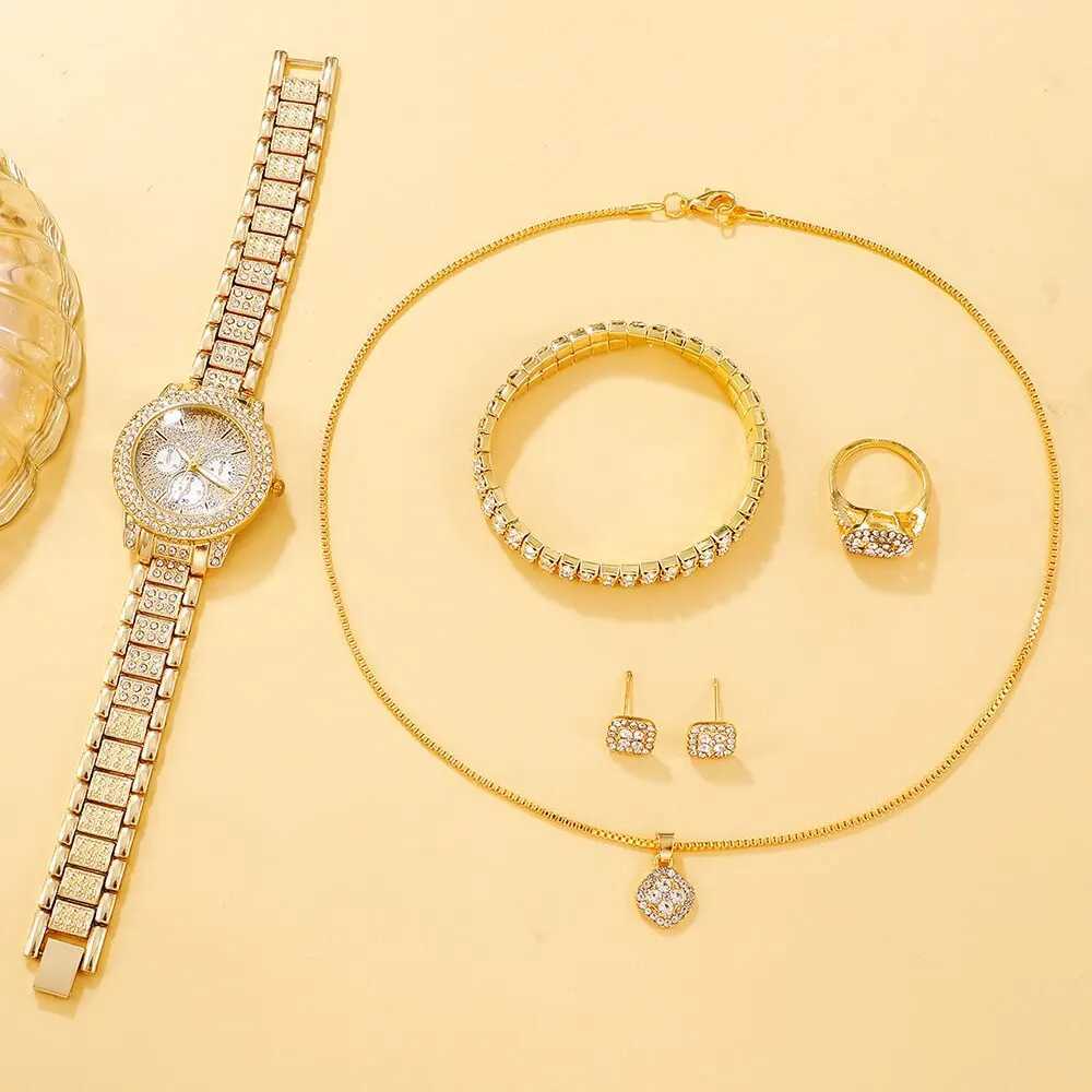 6-piece gift box gold luxury brand design simple womens quartz watch Montre Femme X241106