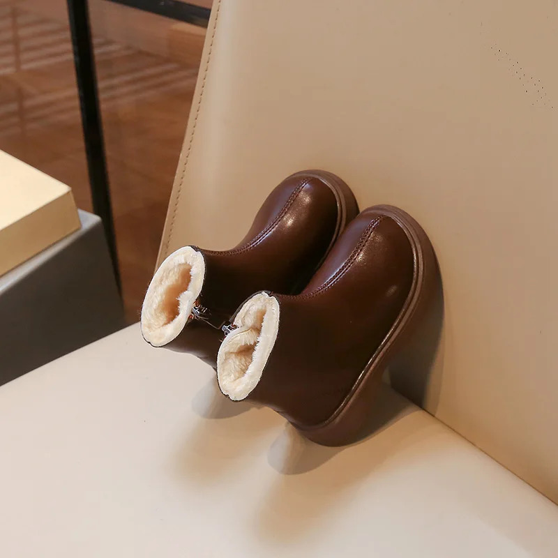 Girls Boots Leather Winter Shoes Kids Autumn Non-slip Soft Sole High Boots for Children botas para 241106